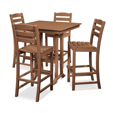 POLYWOOD La Casa Cafe 5-Piece Farmhouse Trestle Bar Set - Teak